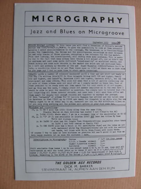 MICROGRAPHY No 28 1973 Charlie Creath Billie Holiday Benny Goodman, Soundtracks