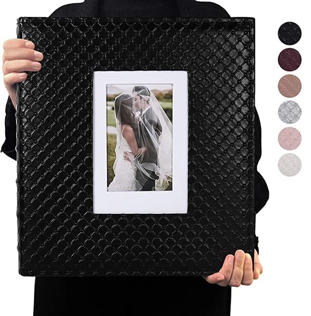 Photo Album 4x6 600 Photos Black Inner Page Button Grain Leather Big Capacity