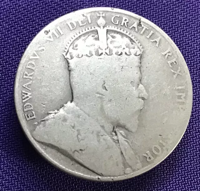 1907 Newfoundland Canada 50 Cents .925 Silver Coin King Edward VII Worn #H5109