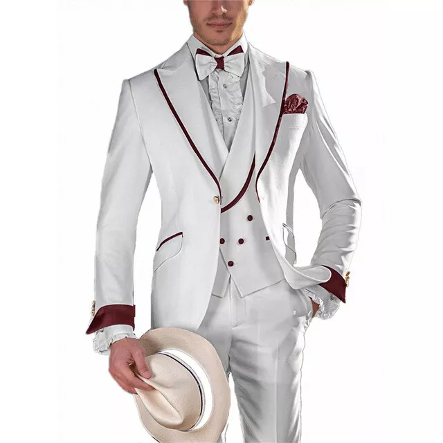 Burgundy Men Slim Fit Suit Groom Tuxedo Wedding Prom Formal