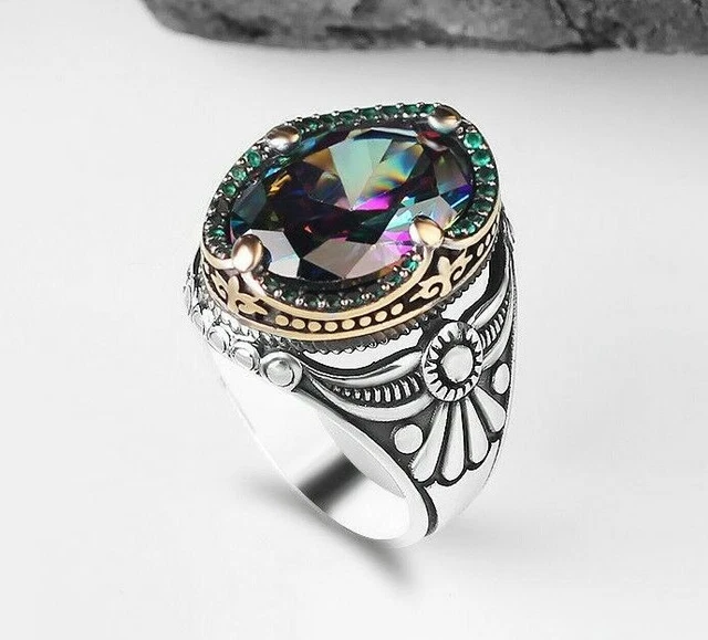 Bague pour homme en topaze mystique faite à la main en argent sterling 925...