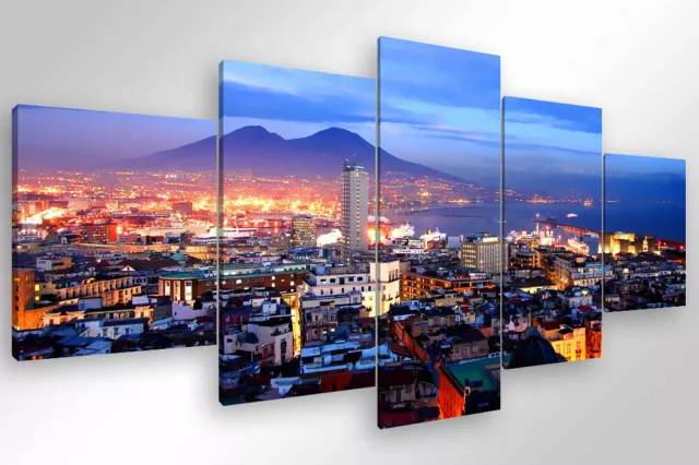 Quadro Moderno 5 pz. NAPOLI GOLFO cm 200x90 Stampa su tela Canvas Arredamento