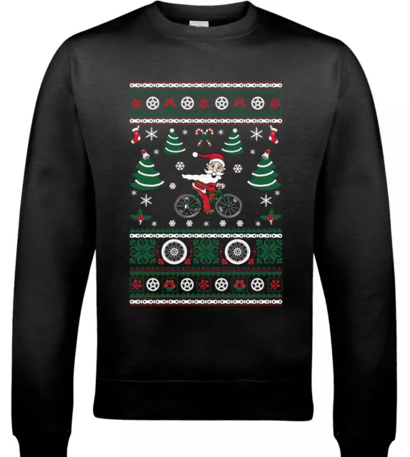Cycling Santa Mens Funny Xmas Sweatshirt Cyclist Road Bike MTB Ugly Jumper D2
