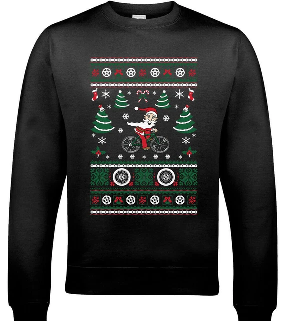 Felpa Ciclismo Babbo Natale da uomo divertente ciclista bici da strada MTB brutto maglione D2