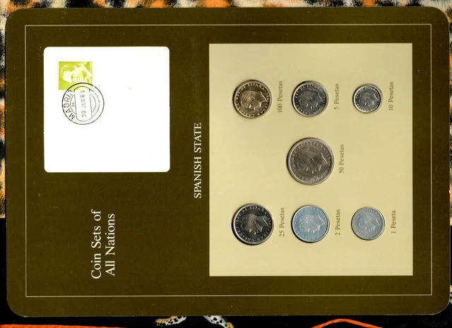 Coin Sets of All Nations Spain w/card 1982-1985 UNC 100 Pesetas 1985 50P 1983