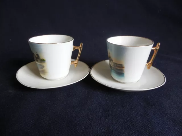 2 ANCIENNES TASSES décorées de vues du chateau de Chantilly 2