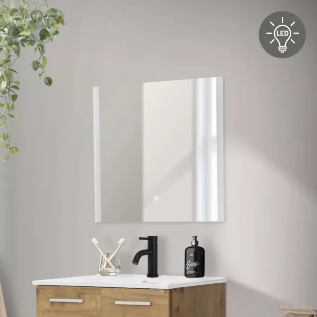 Miroir de salle de bain avec éclairage LED blanc et interrupteur tactile 60x60cm