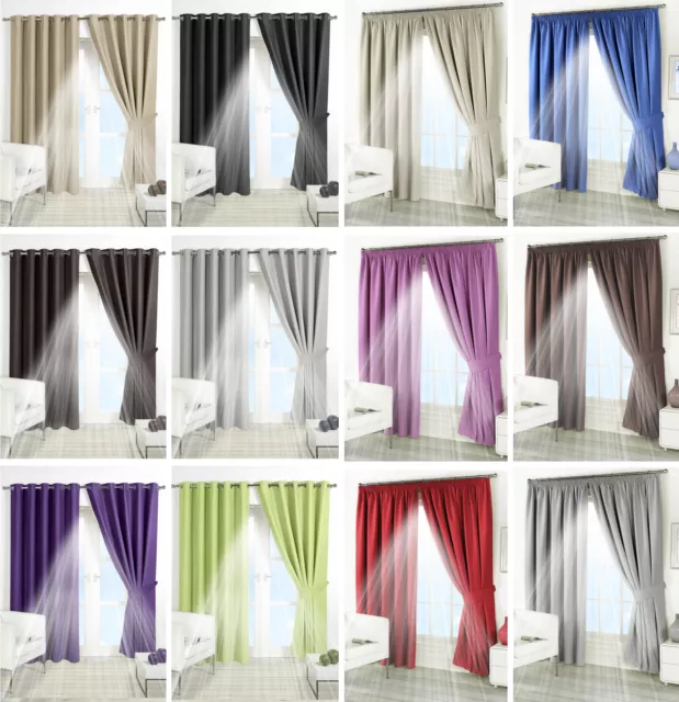 THERMAL BLACKOUT CURTAINS Eyelet Ring Top OR Pencil Pleat FREE Tie backs