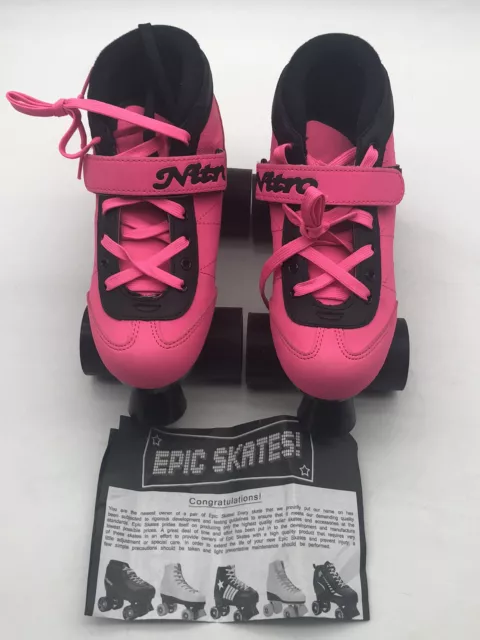 Epic Skates Nitro Turbo Pink Indoor Outdoor Quad Roller Speed Skates Size 6