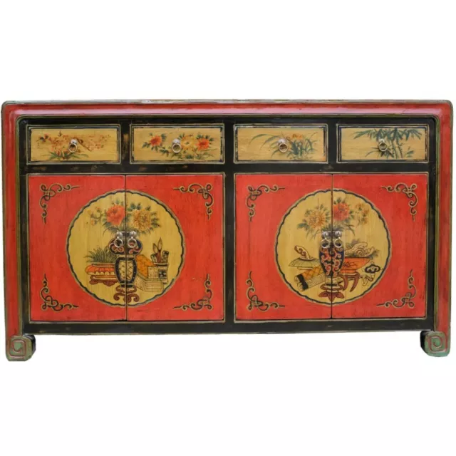 Vintage Painted Mongolian Sideboard Cabinet (42-042)