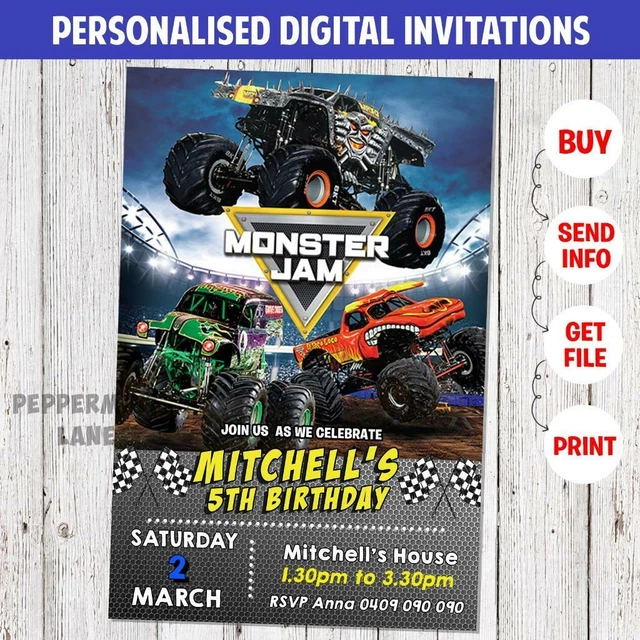 MONSTER JAM INVITATION Monster Jam Party Printables Monster Truck  Invitation $1.00 - PicClick AU