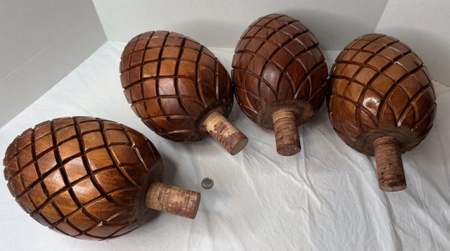Vintage Wooden Carved  Pinecone Finial  Bed Post Staircase Two Large Pre owned