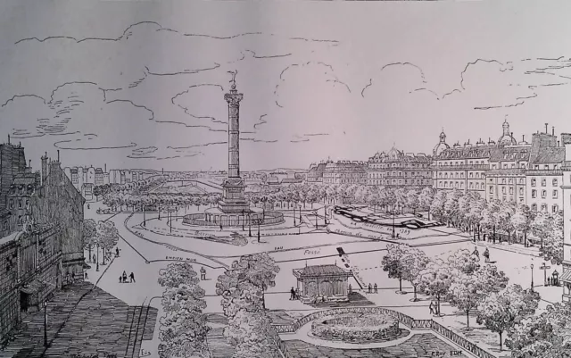 out-of-text engraving - year 1882 Paris Place de la Bastille