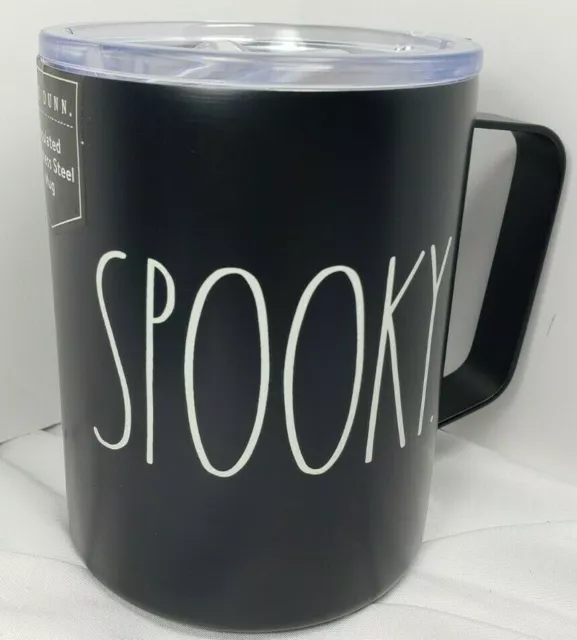 Rae Dunn Halloween Spooky Ivory 12 Oz Insulated Tumbler With Handle Black White