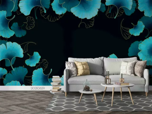 3D Blue Ginkgo Leaf  Wallpaper Wall Mural Removable Self-adhesive Sticker3042