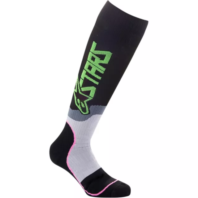 Alpinestars MX Plus-2 Youth Socks (OSFA, Black/Green/Pink)