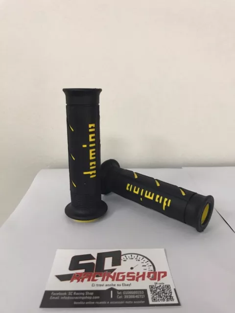 Domino Coppia Manopole Universali Racing Xm2 Nero-Giallo Grip Moto Scooter