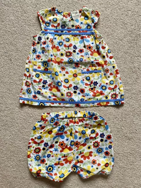 Frugi Organic Cotton Baby Girls Floral Top & Shorts / Bloomers Set - 6-12 Months