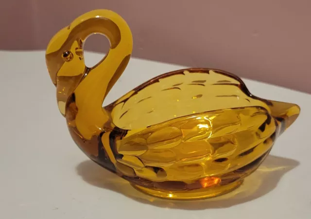 Vintage Viking Glass Amber Epic Bird Swan Nut Trinket Candy Dish