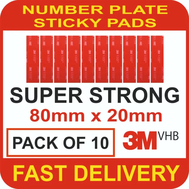 10 NUMBER PLATE STICKY PADS DOUBLE SIDED Strips TAPE STRONG VERY HIGH Bond