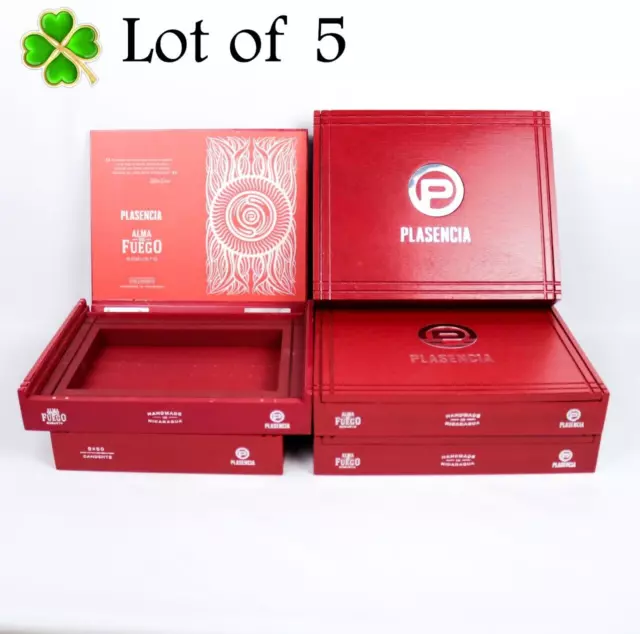 Lot of 5 Plasencia Robusto Candente Empty Wood Cigar Box 10" x 8" x 1.75"