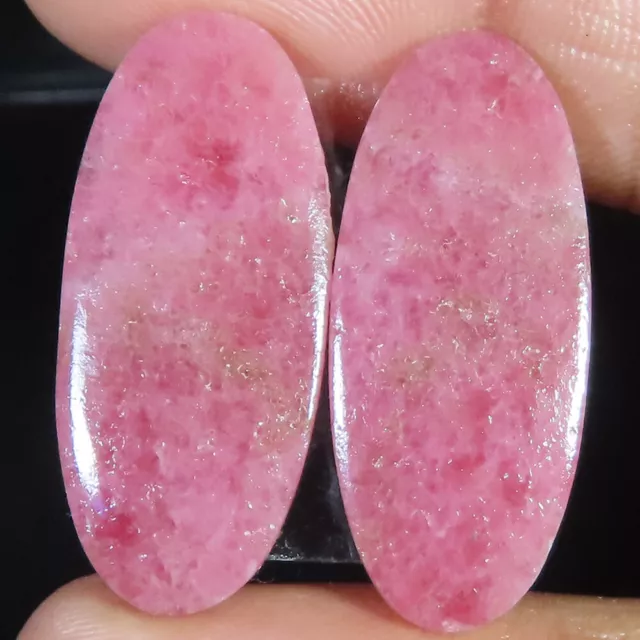 natural RHODONITE pair oval cabochon loose gemstone 38.30 Cts. (12 x 28 x 4 mm)