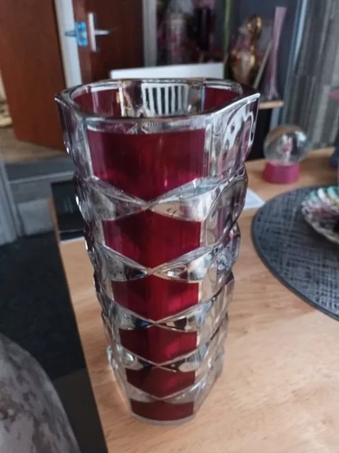 Luminarc Large Art Glass Vase Cranberry Red Mid Century French Facetted Rubis