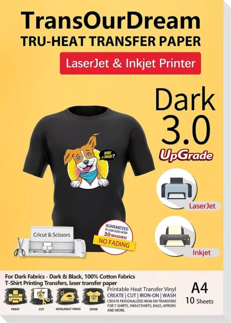 Iron on Heat Transfer Paper for Dark T Shirts 10 Sheets A4 Printable HTV Heat Tr