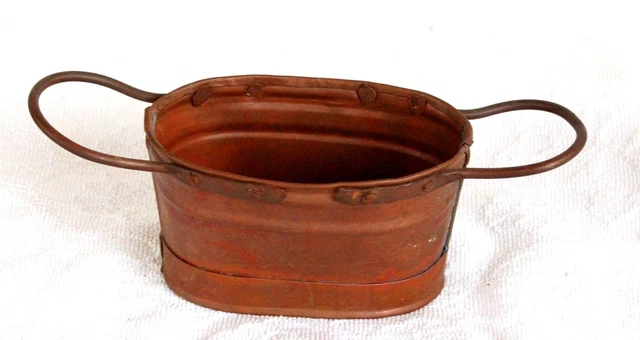 A2 - Piccolo Vecchio Contenitore Cachepot Ovale In Rame