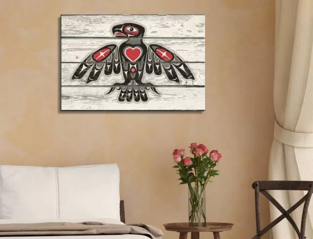 Red and Black Native American Indian Totem Bird Art - Rustic Canvas Art - 16x24 2