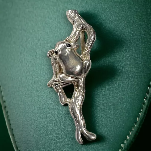 Vintage Silver Frog Brooch Pendant - Victorian Revival Style