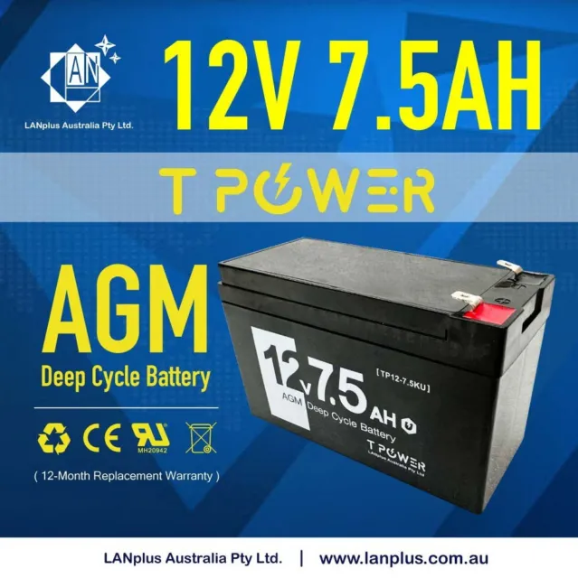 Tpower 12V 7.5AH AGM SLA Battery   12V 7Ah 7.2ah for Eaton MGE UPS NBN Alarm