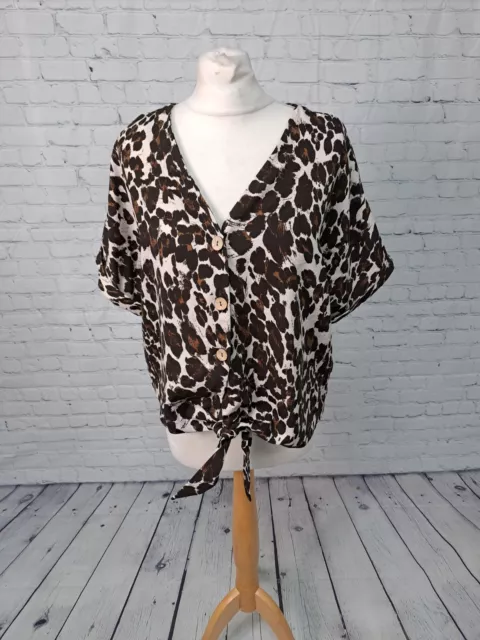 George Brown Animal Print Knot Front Blouse Womens Size 18 (L17)