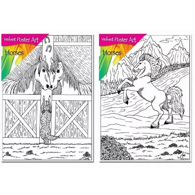 Set De 2 Caballo Tema Terciopelo Colorante Póster Arte Brida Pony Ponis Creativo