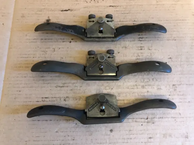 3 x Vintage Record  Flat Bottom Spokeshaves Made In  England.
