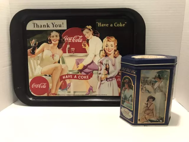 Vintage Coca Cola Collectible Serving Tray and Tin Advertisement, Pre-owned