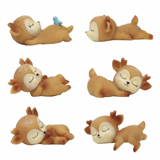 6Pcs Schöne Rehkitz Baby Hirsch Schlafende Figuren Desktop Ornamente Dekoration