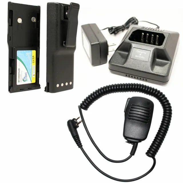 2 Pack Battery + Charger + Shoulder Speaker Mic for Motorola GP300, LTS2000