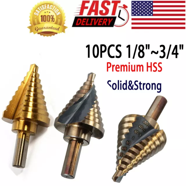 Spiral/Straight HSS Titanium Shank Step Cone Drill Bit Hole Saw Cutter Tool Cut
