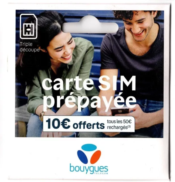 Carte SIM Bouygues Telecom  Prépayée Rechargeable | 50 SMS OFFERT PAR MOIS