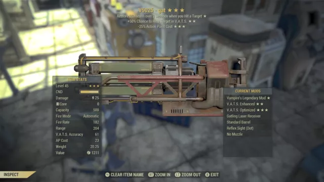 Fallout 76 Xbox Vampires Gatling Laser, V5025 (read Desc) ⭐️⭐️⭐️