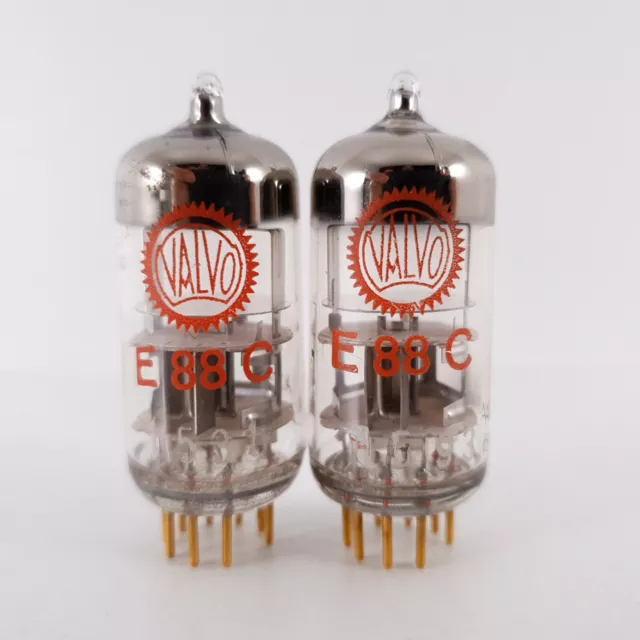 2 X E88C / 8255 SINGLE TRIODE VALVO TUBE. 1960s PHILIPS PROD. GOLD PIN. 3 MICA.