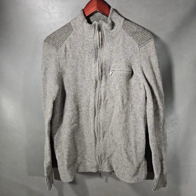 Façonnable Lambs Wool Sweater Mens XXL Gray Full Zip Mock Neck SIZE LOOKS SMALL