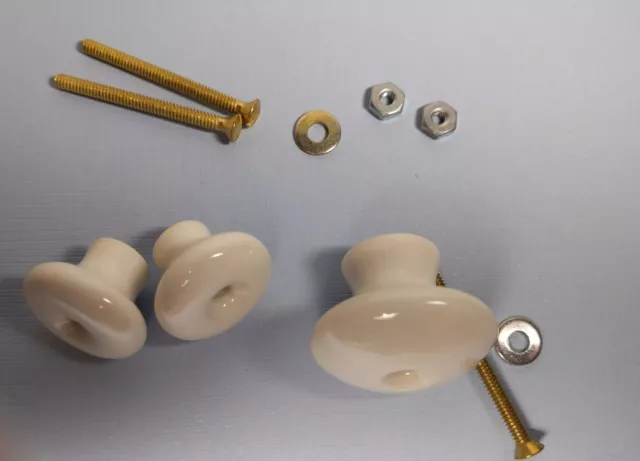 Lot of 3 Vintage NOS Amerock Corporation White Porcelain Cabinet Knobs