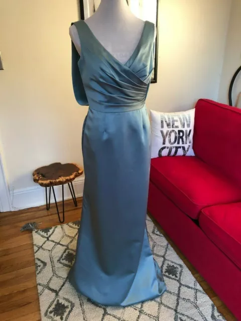 Vera Wang V Neck Satin Bridesmaid Dress with Wrap Front Bodice Size 10