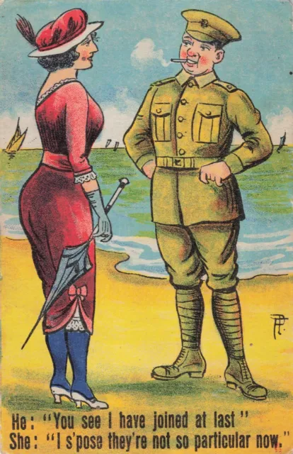 Artist Signed I Have Joined at Last WWI Soldier with Lady Comic Vintage Postcard