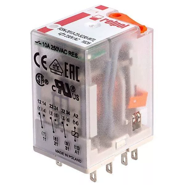 Relpol R3N-2013-23-5230-WTL Industrial 230V AC 10A 3PDT Plug-In Relay