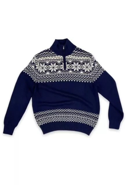 Magaschoni Sz M NWT Men's Blue Multi Snowflake Fair Isle Partial Zip Sweater