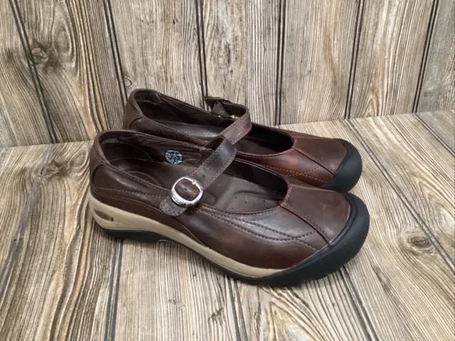 KEEN Presidio Womens Mary Jane Walking Loafers 39.5 / 9 Brown Leather Flat Shoes