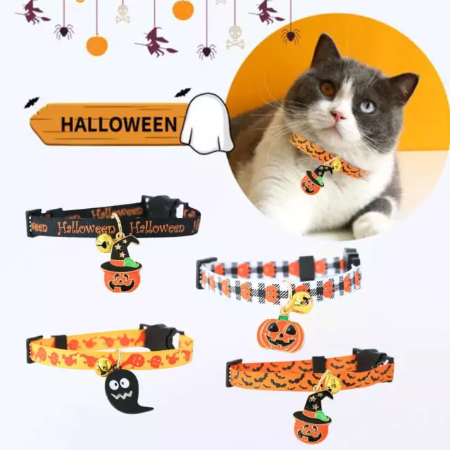 Pet Collar Kitten Dog Bell Safety Buckle Necklace Ornament GX, Halloween U7U0